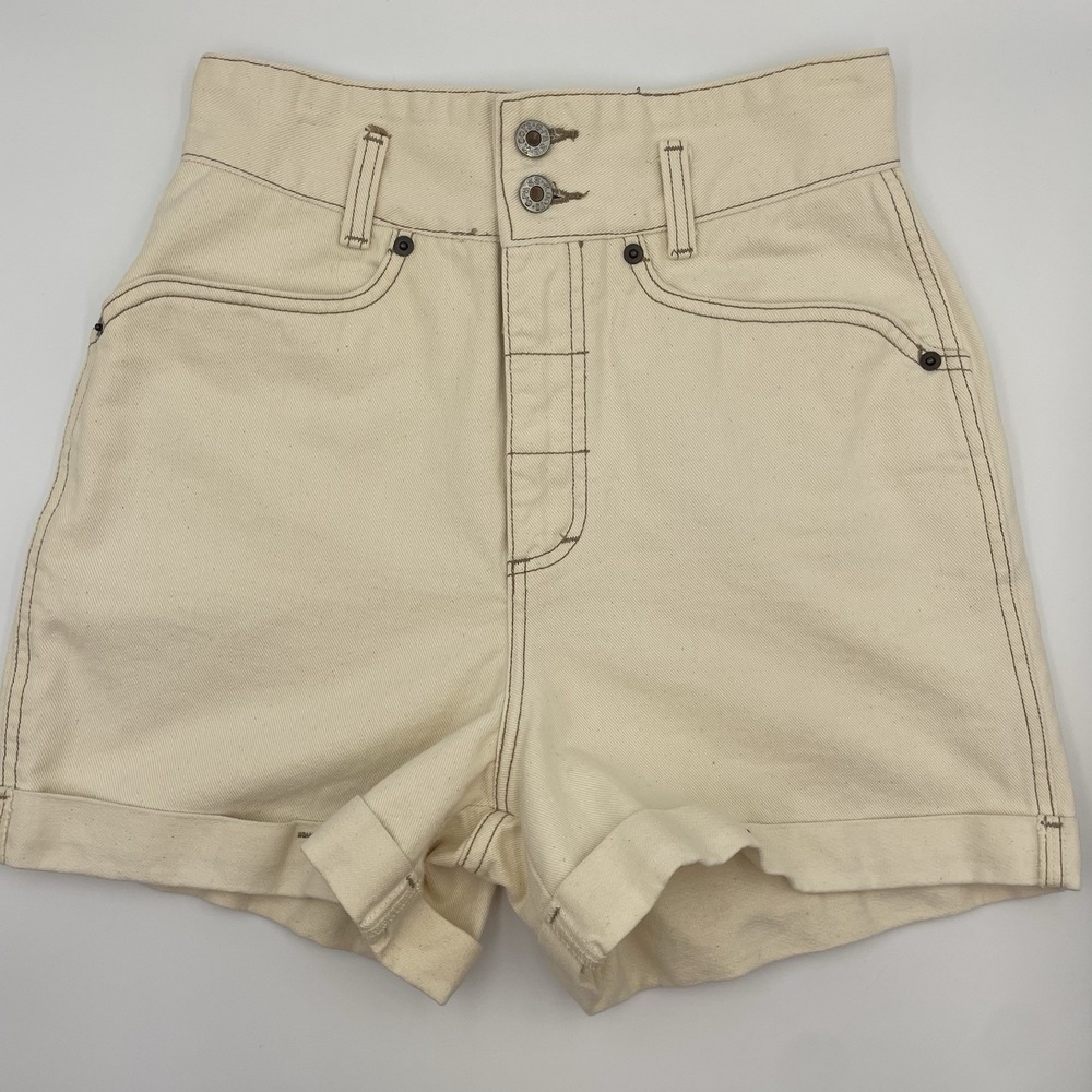 GRASS ROOTS Women Ivory Denim Shorts Sz 5/6 100% Cotton High Rise Roll Hem USA - Picture 3 of 16